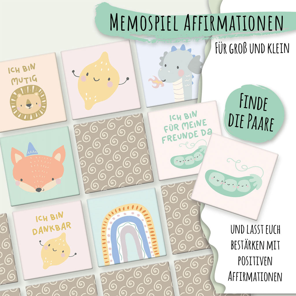 Memoryspiel Affirmationskarten für Kinder, Beispielhafte Darstellung einiger Karten