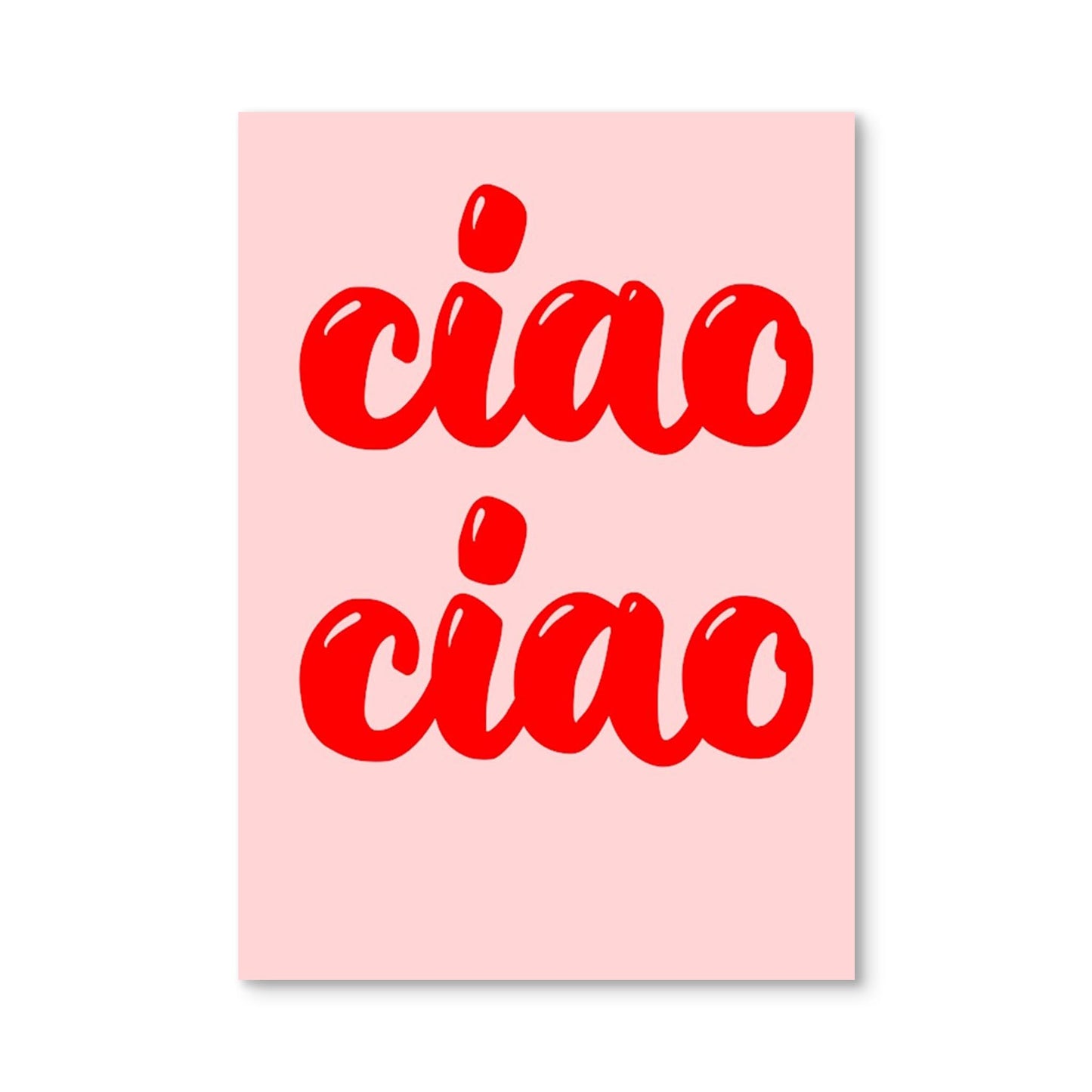 Postkarte mit roter Schrift "ciao ciao" auf rosafarbenem Hintergrund. Vom Label Hej.Ibiza der Freiburger Designerin Ute Arnold