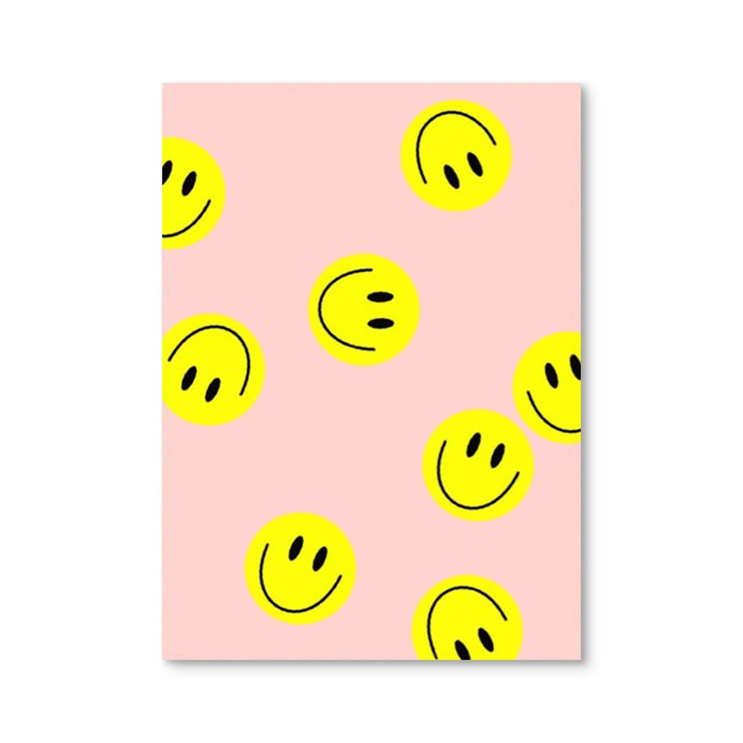 Postkarte Flying Smiley mit gelben, lächelnden Smileys auf rosa Hintergrund. Von Hej.Ibiza - Ute Arnold