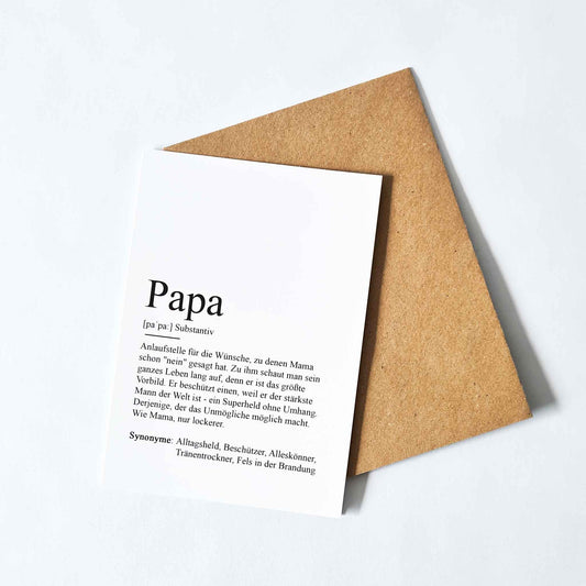 Grußkarte mit Definition des Begriffs Papa, inklusive Umschlag aus Kraftpapier, von Kamewi